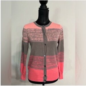 TRINA TURK Women's Coral and Brown Buttoned Sweater Cardigan S